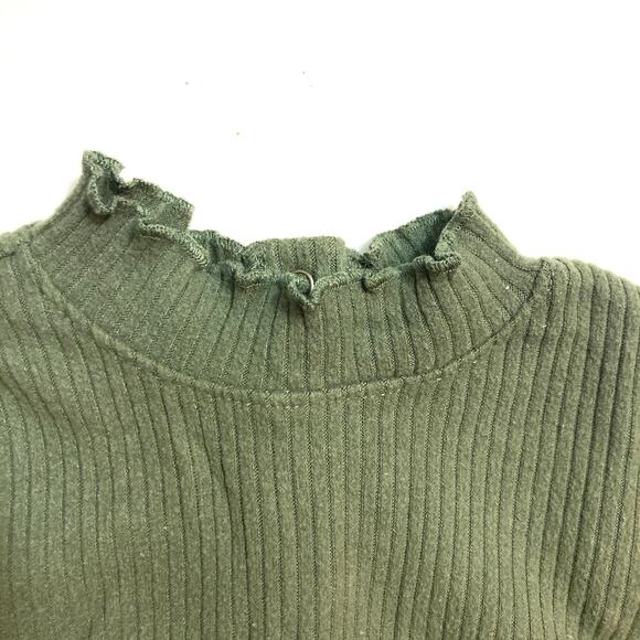 Old Navy Two Piece Green Rib Knit Ruffle Neck Flare Pants Matching Set Outfit - Picture 3 of 10